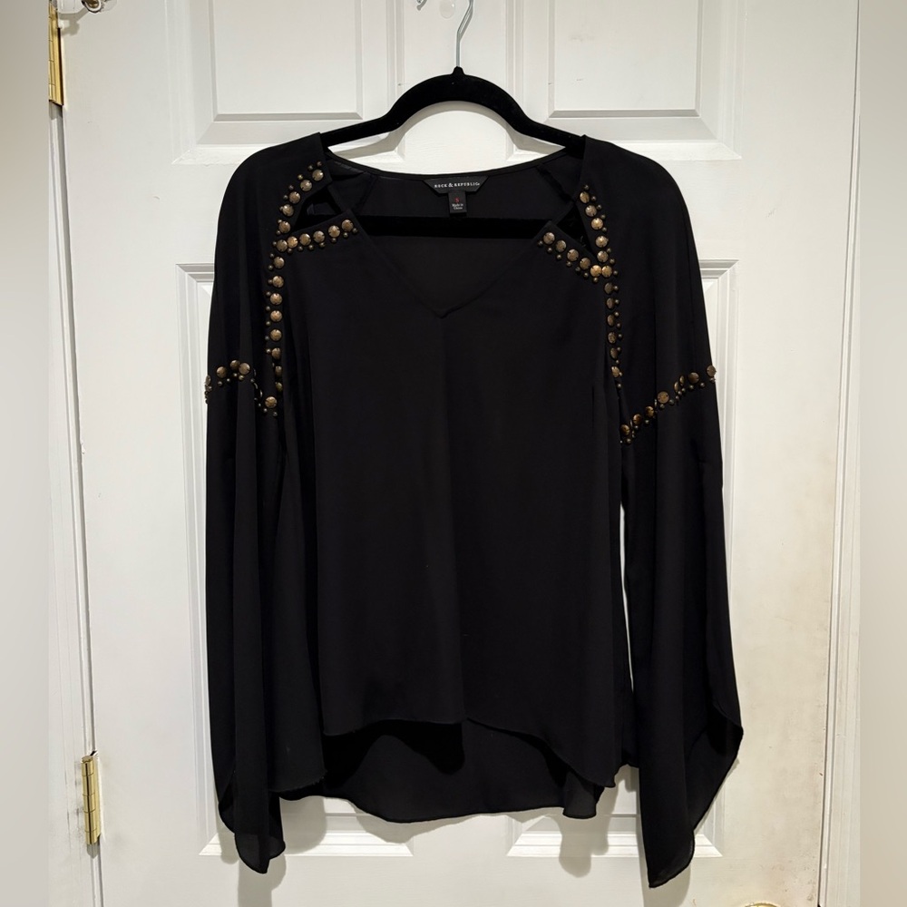Rock & Republic Black Blouse with Gold Studs